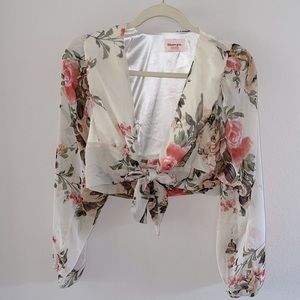 Showpo long sleeve tie front crop